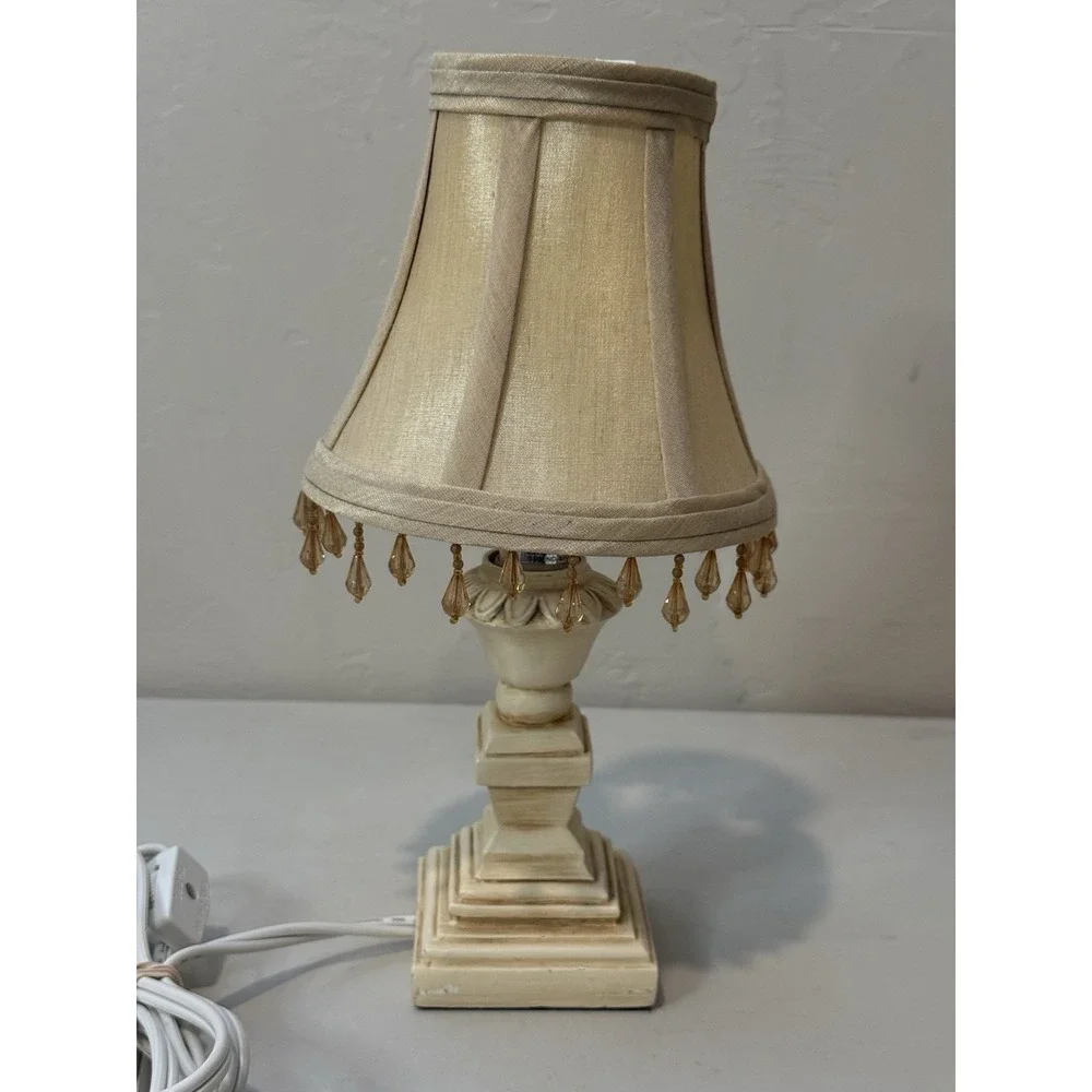 Vintage Victorian Fringe Table Lamp Small Cream Beige Resin Base 11